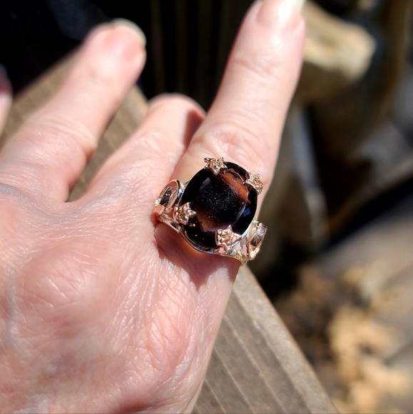 Sz 8 STUNNING large Smokey Lemon Quarts STAR rose gold findings - Picture 10 of 13